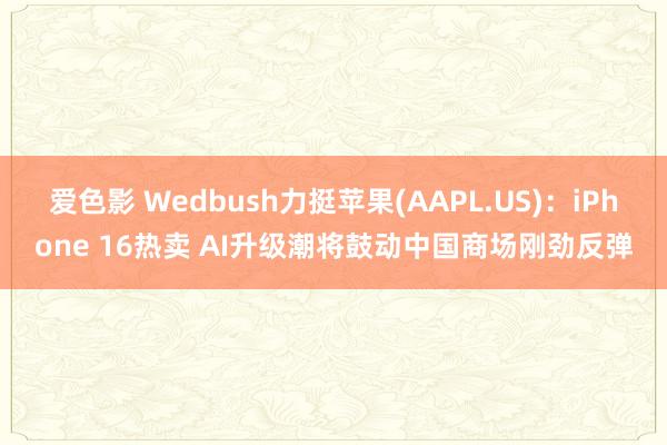 爱色影 Wedbush力挺苹果(AAPL.US)：iPhone 16热卖 AI升级潮将鼓动中国商场刚劲反弹