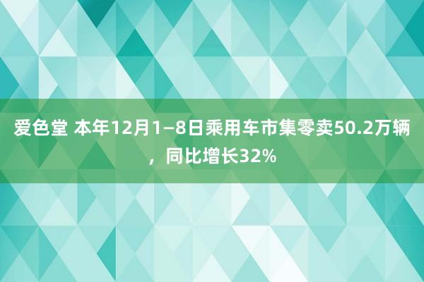 爱色堂 本年12月1—8日乘用车市集零卖50.2万辆，同比增长32%