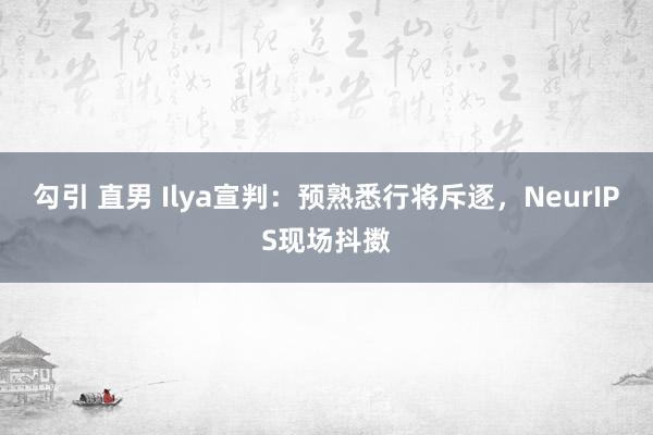 勾引 直男 Ilya宣判：预熟悉行将斥逐，NeurIPS现场抖擞