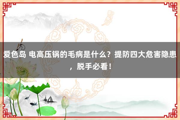爱色岛 电高压锅的毛病是什么？提防四大危害隐患，脱手必看！