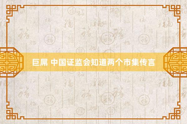 巨屌 中国证监会知道两个市集传言