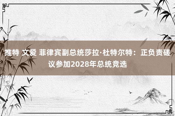 推特 文爱 菲律宾副总统莎拉·杜特尔特：正负责磋议参加2028年总统竞选