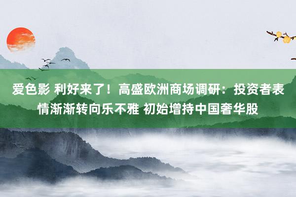爱色影 利好来了！高盛欧洲商场调研：投资者表情渐渐转向乐不雅 初始增持中国奢华股