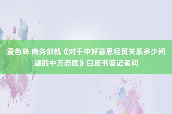 爱色岛 商务部就《对于中好意思经贸关系多少问题的中方态度》白皮书答记者问