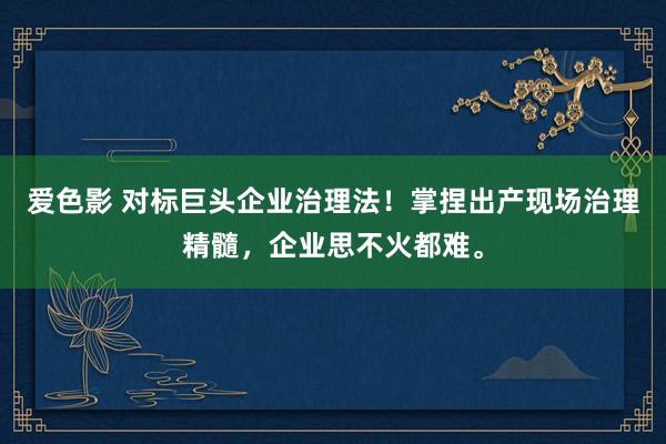爱色影 对标巨头企业治理法！掌捏出产现场治理精髓，企业思不火都难。