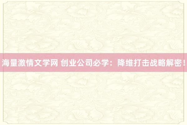 海量激情文学网 创业公司必学：降维打击战略解密！