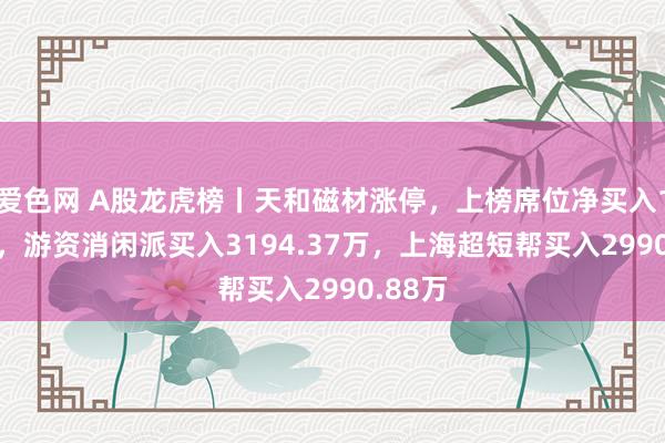 爱色网 A股龙虎榜丨天和磁材涨停，上榜席位净买入1.57亿，游资消闲派买入3194.37万，上海超短帮买入2990.88万