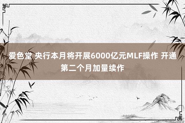 爱色堂 央行本月将开展6000亿元MLF操作 开通第二个月加量续作